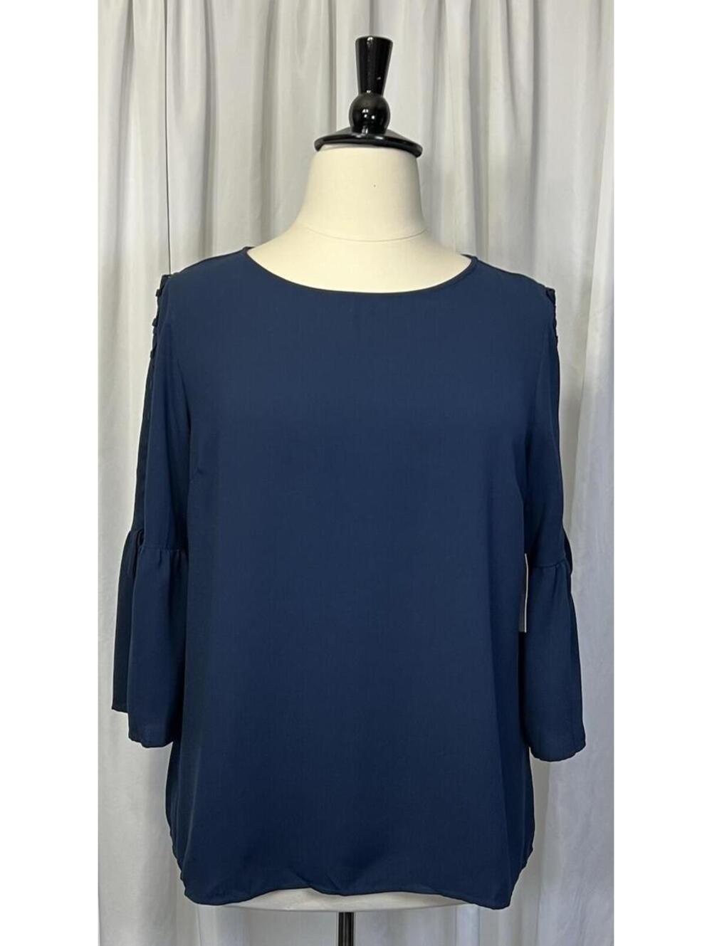 Time Tru Blue NEW Lace Up 3/4 Sleeve Top Classic Scoop Neck Women Plus XL 16/18